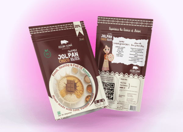 Choco Bliss Jolpan Pouch in a minimilastic background ; Chocolate Jolpan ;assamese jolpan