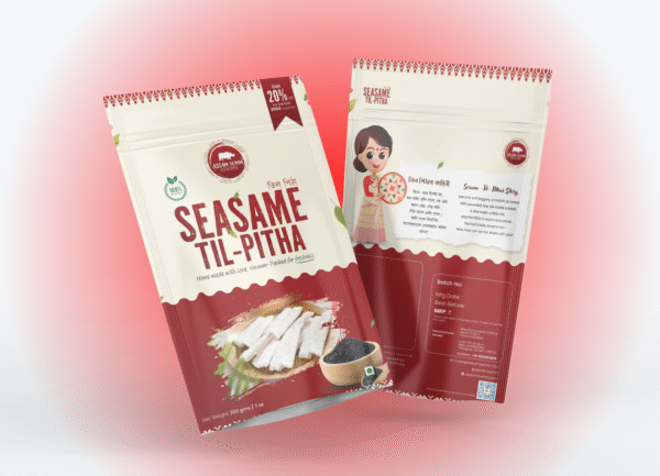 Sesame Til pitha; Assamese pitha;til pitha pouch in a miinimilastic background