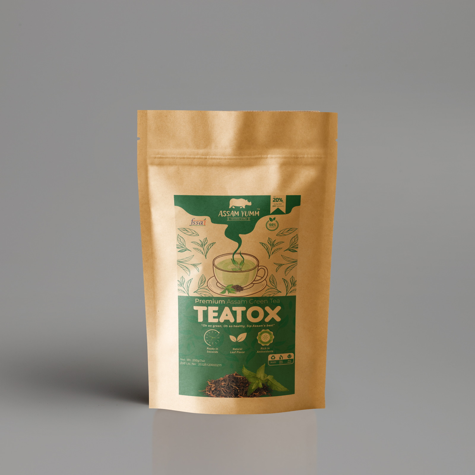 Assam Green Tea in a pouch; Buy Online
